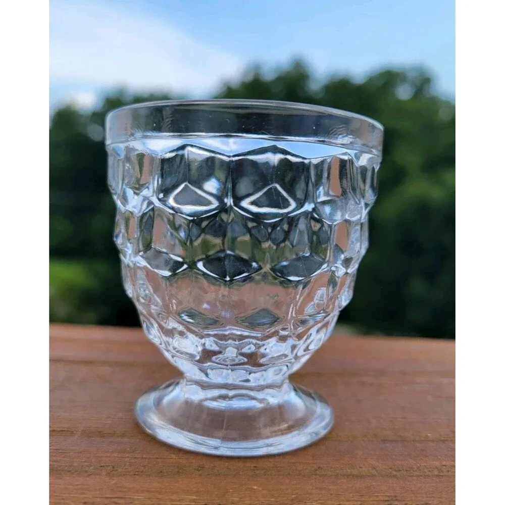 VTG FOSTORIA AMERICAN Egg Cup Toothpick Holder Crystal Glass Cubist Design